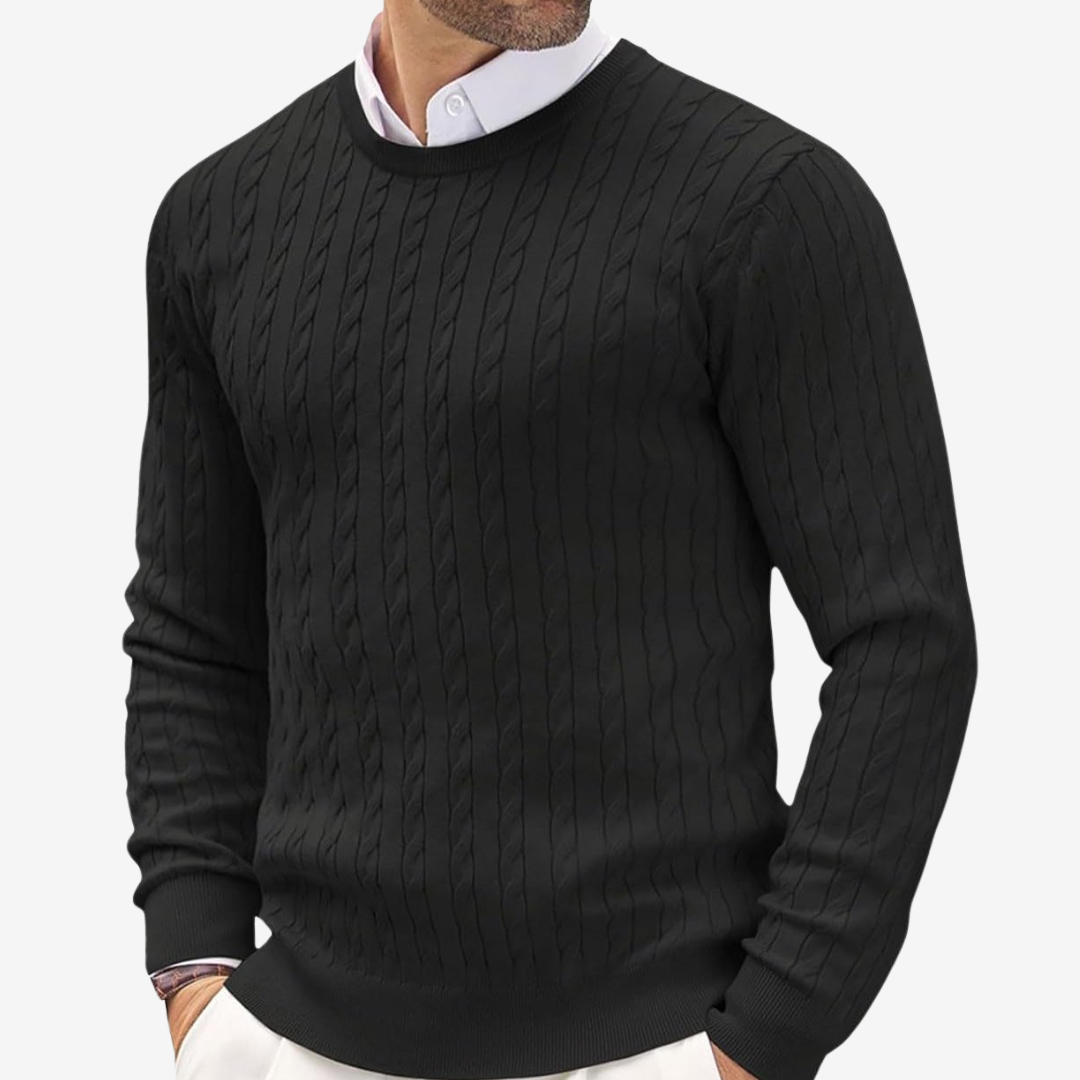 Kabelstrikket crewneck-sweater til herrer