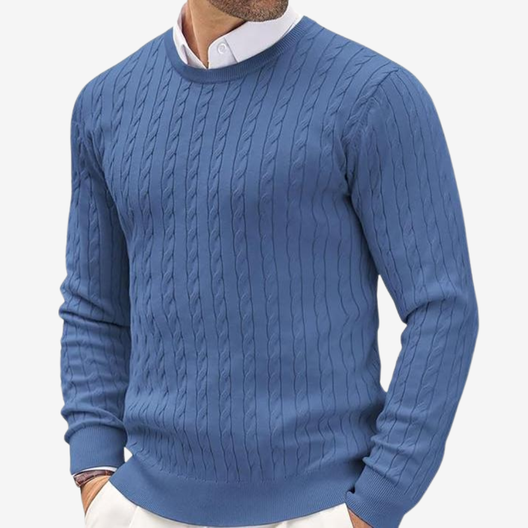 Kabelstrikket crewneck-sweater til herrer
