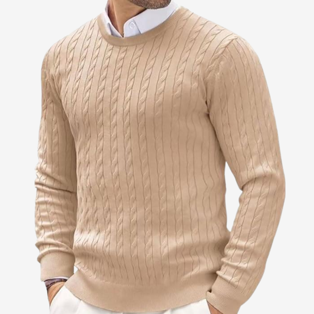 Kabelstrikket crewneck-sweater til herrer