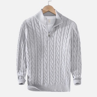 Kabelstrikket herresweater med kort lynlås