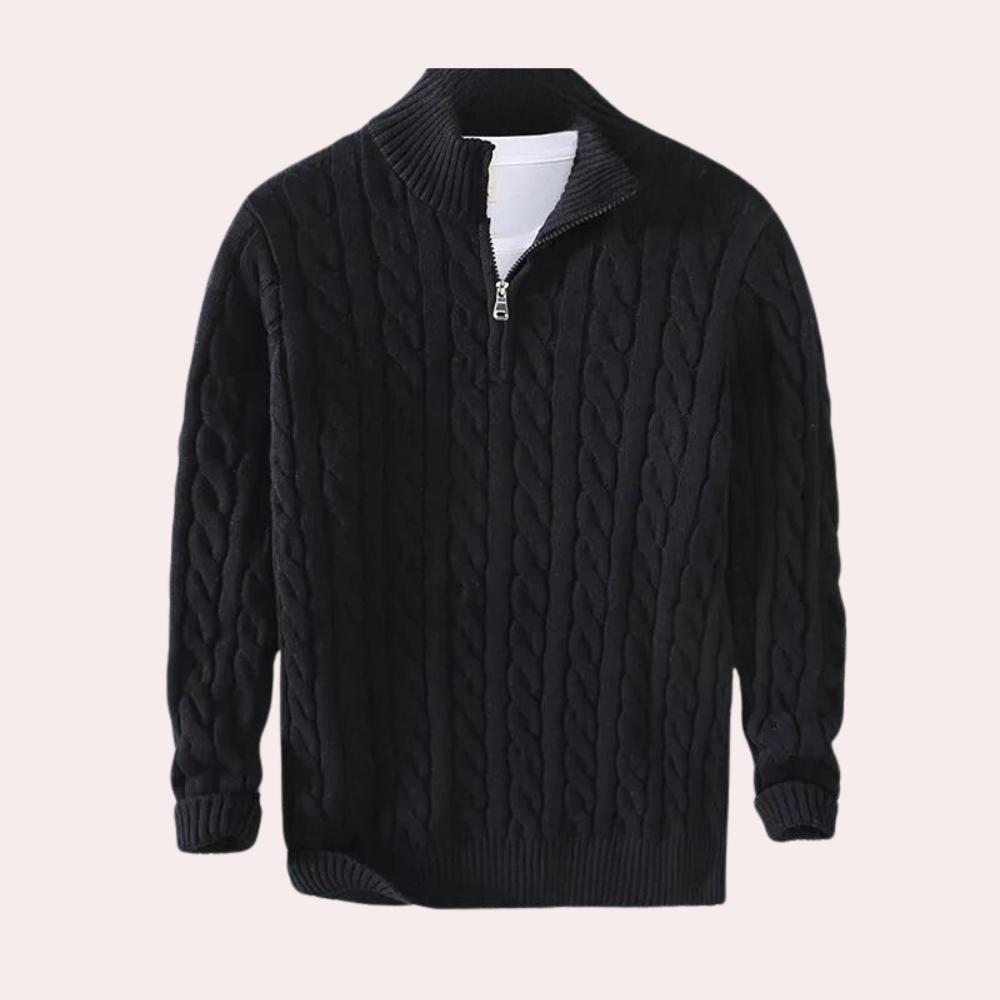 Kabelstrikket herresweater med kvart lynlås