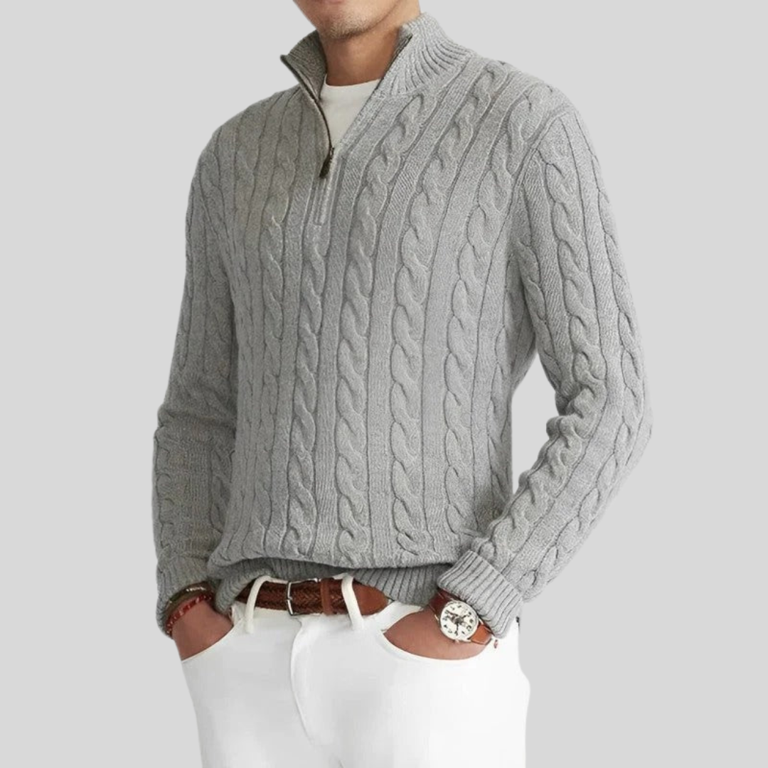 Kabelstrikket herresweater med quarter-zip