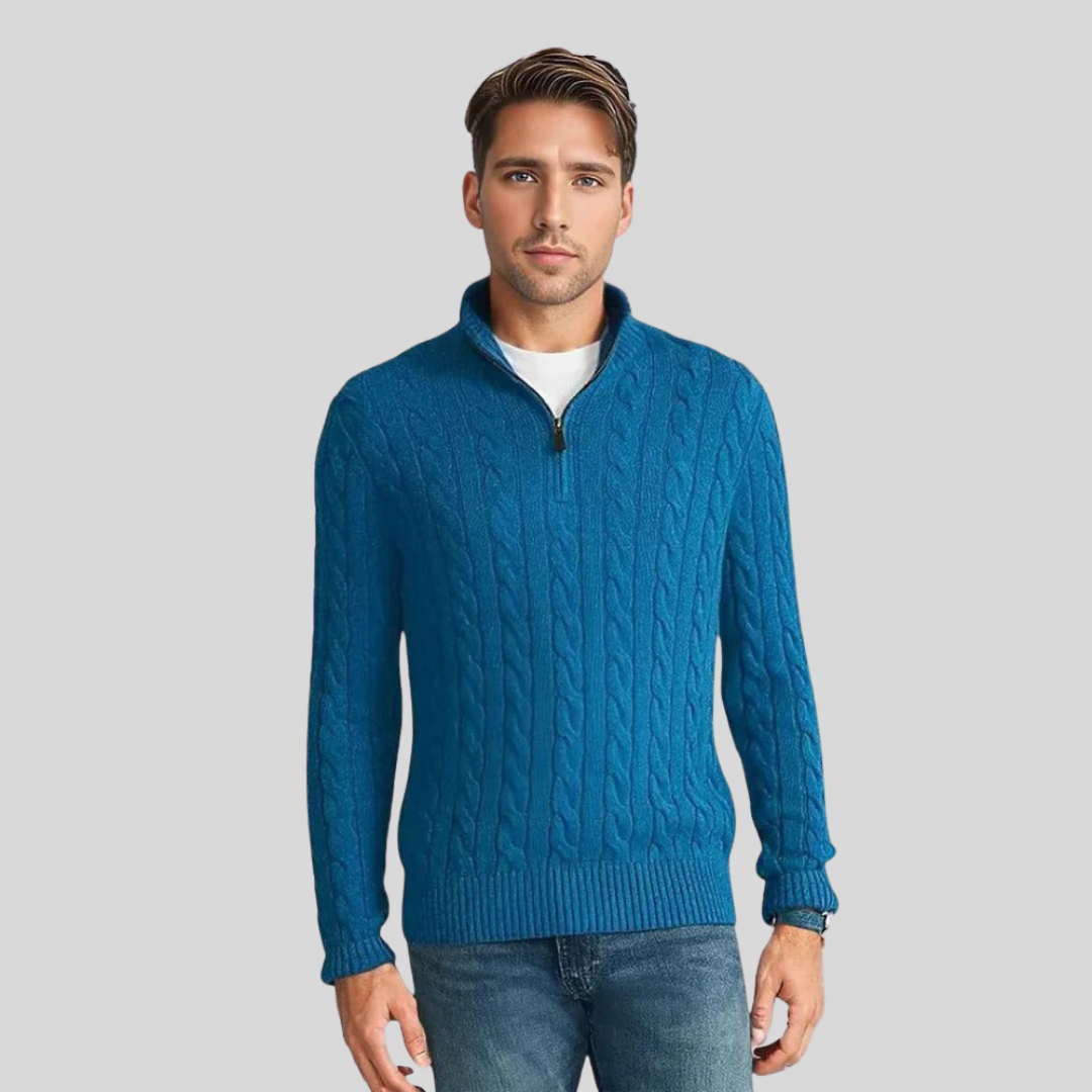 Kabelstrikket herresweater med quarter-zip