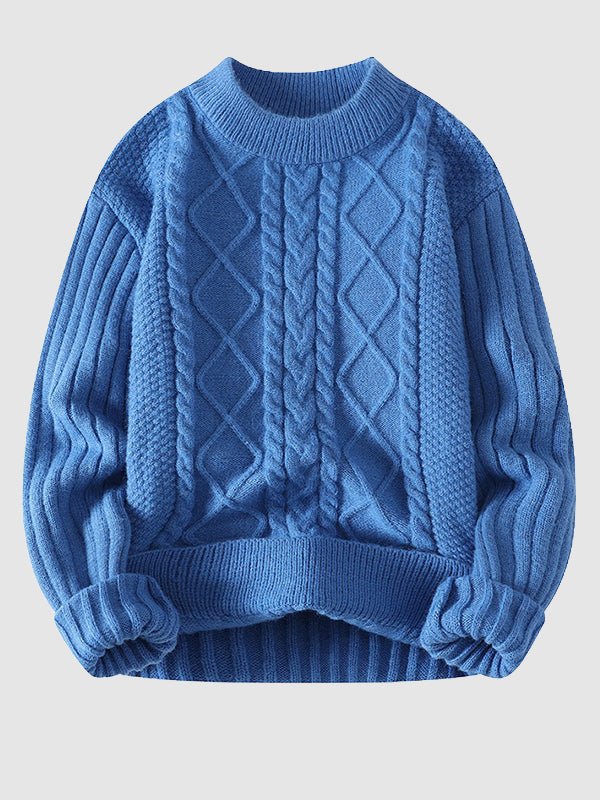 Kabelstrikket herresweater med rund hals