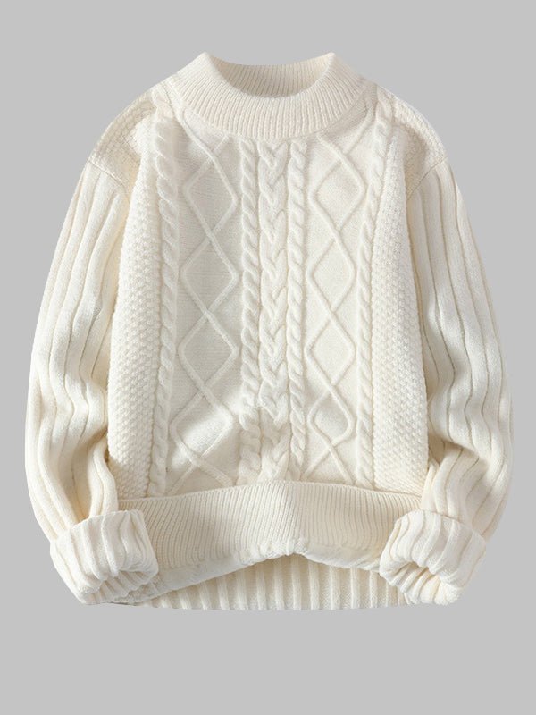 Kabelstrikket herresweater med rund hals