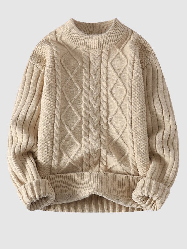Kabelstrikket herresweater med rund hals