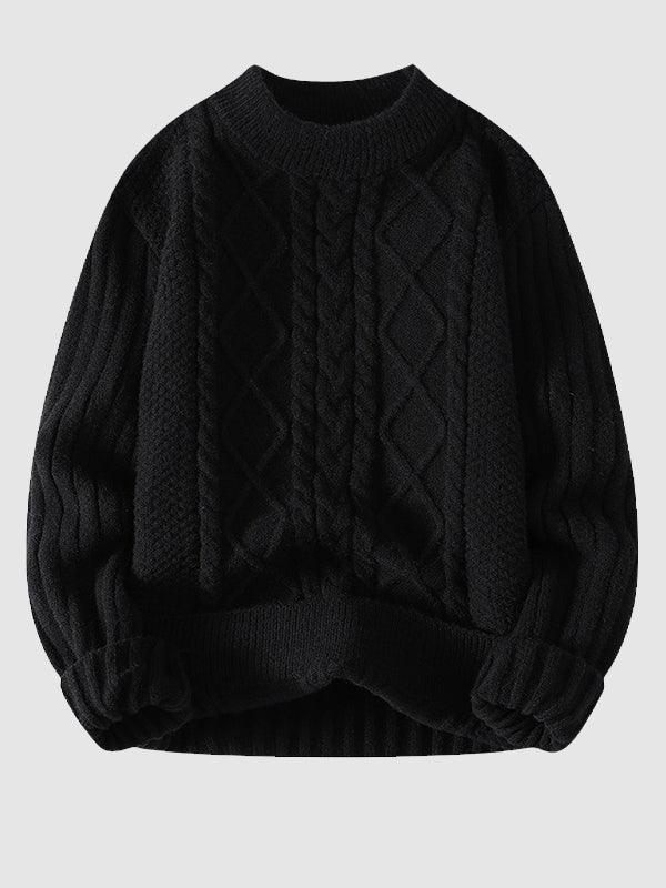 Kabelstrikket herresweater med rund hals