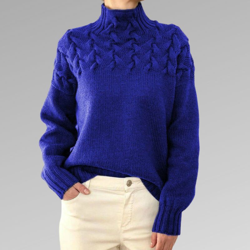 Kabelstrikket rullekravesweater til damer