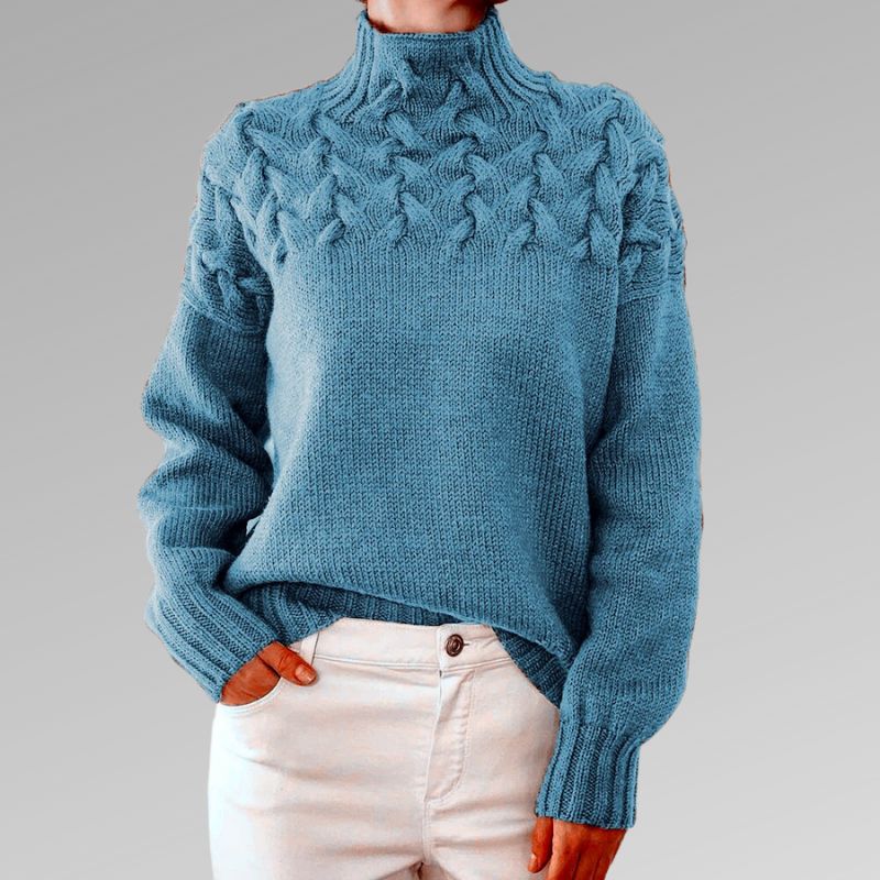 Kabelstrikket rullekravesweater til damer