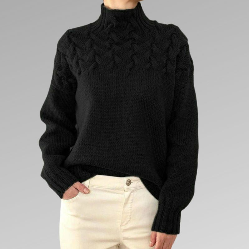 Kabelstrikket rullekravesweater til damer