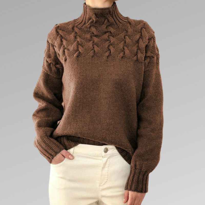 Kabelstrikket rullekravesweater til damer
