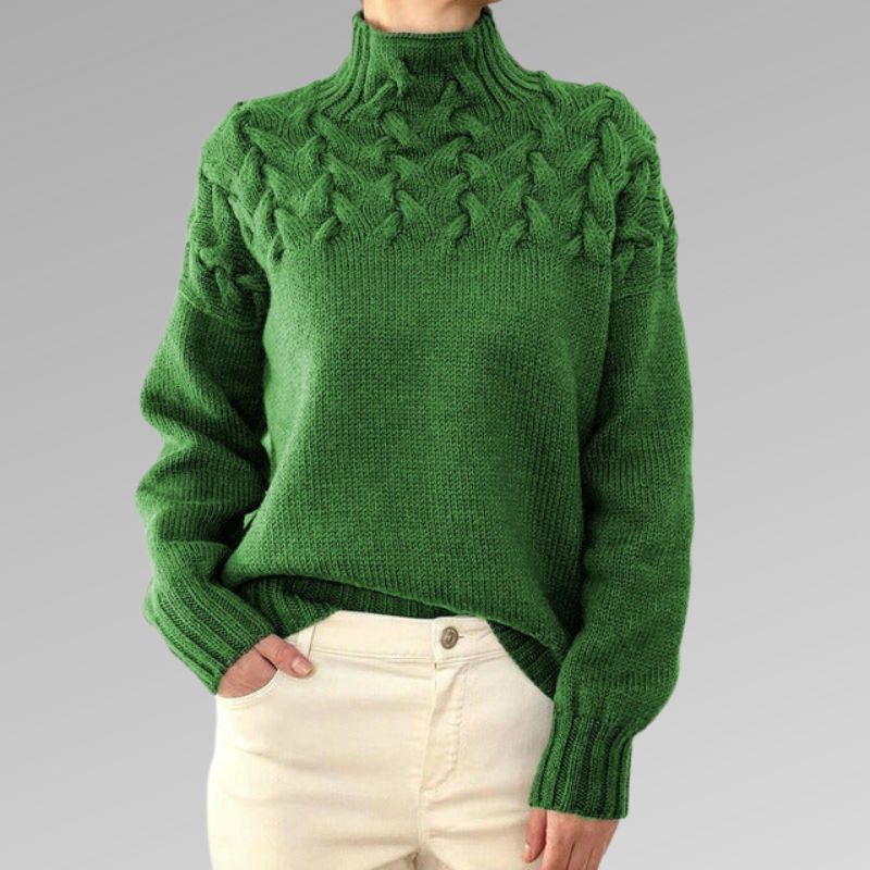 Kabelstrikket rullekravesweater til damer