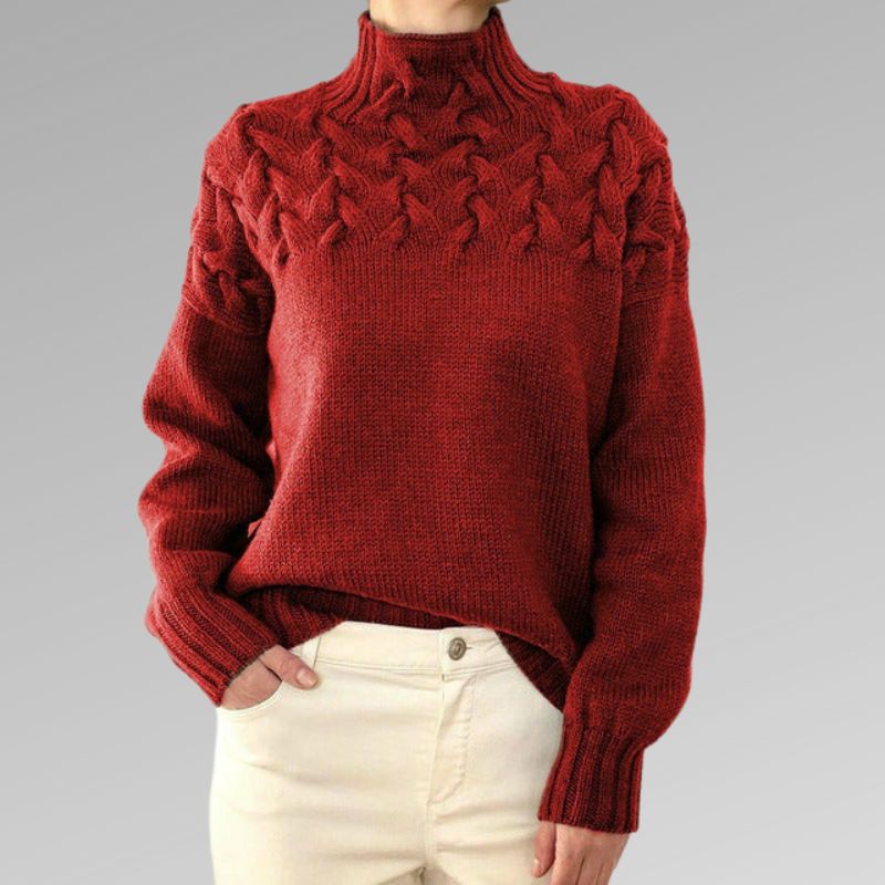 Kabelstrikket rullekravesweater til damer