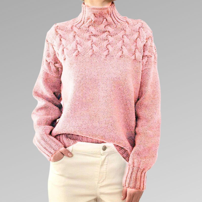 Kabelstrikket rullekravesweater til damer