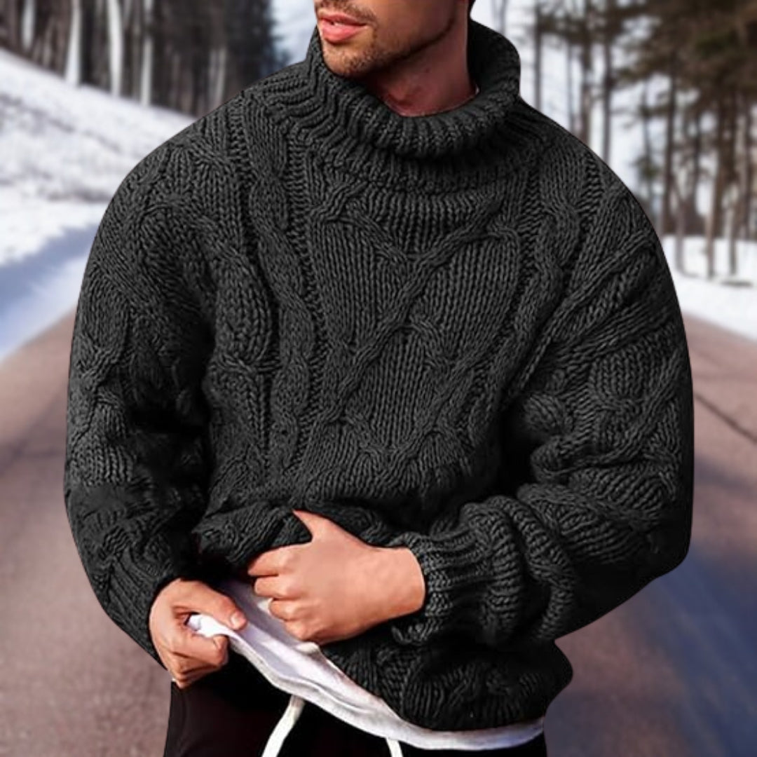 Kabelstrikket rullekravesweater til herrer