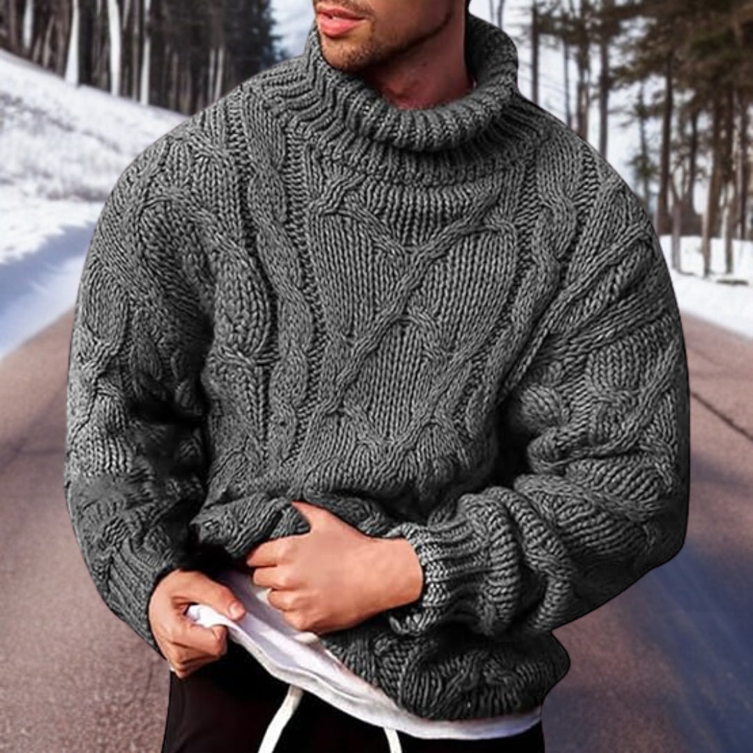 Kabelstrikket rullekravesweater til herrer