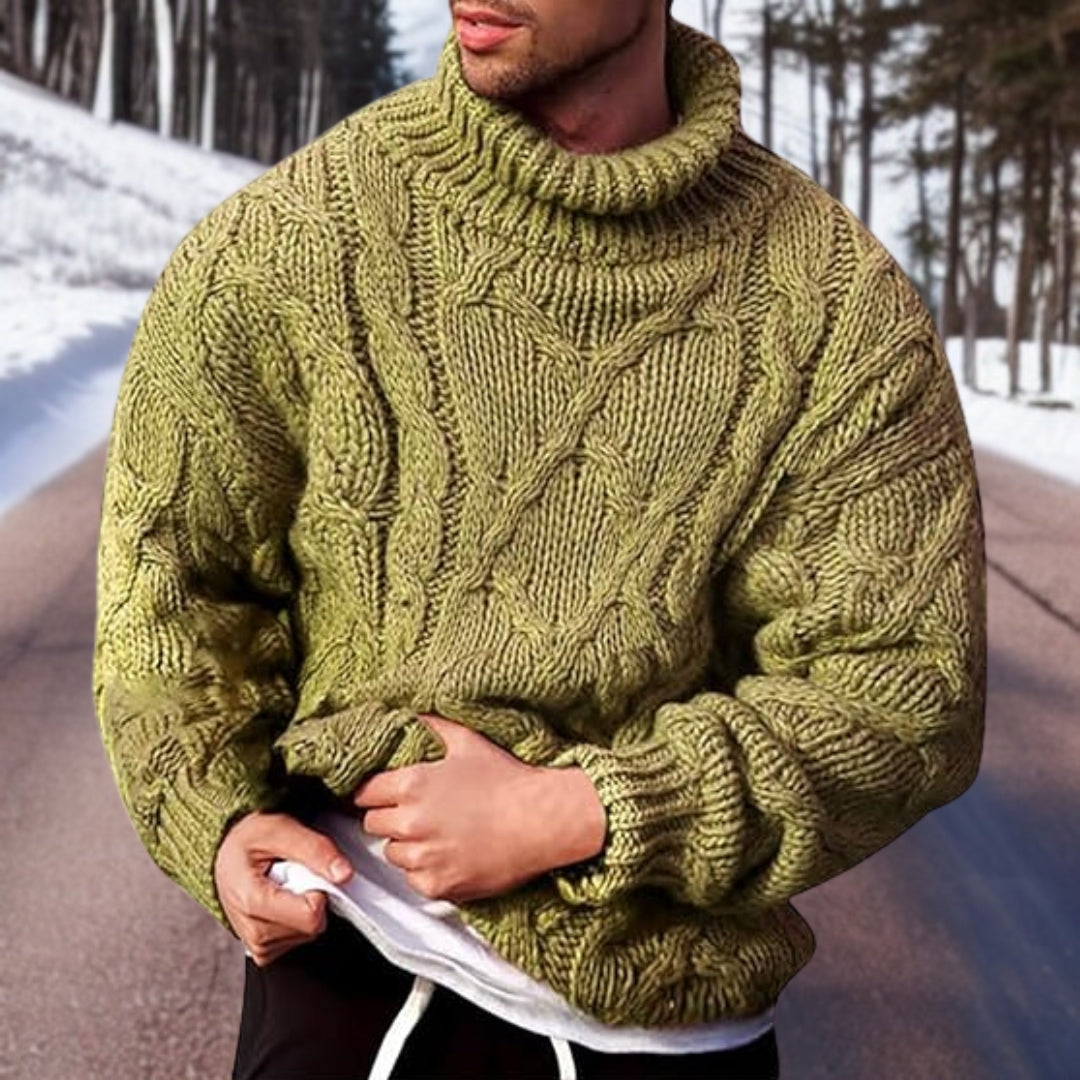 Kabelstrikket rullekravesweater til herrer