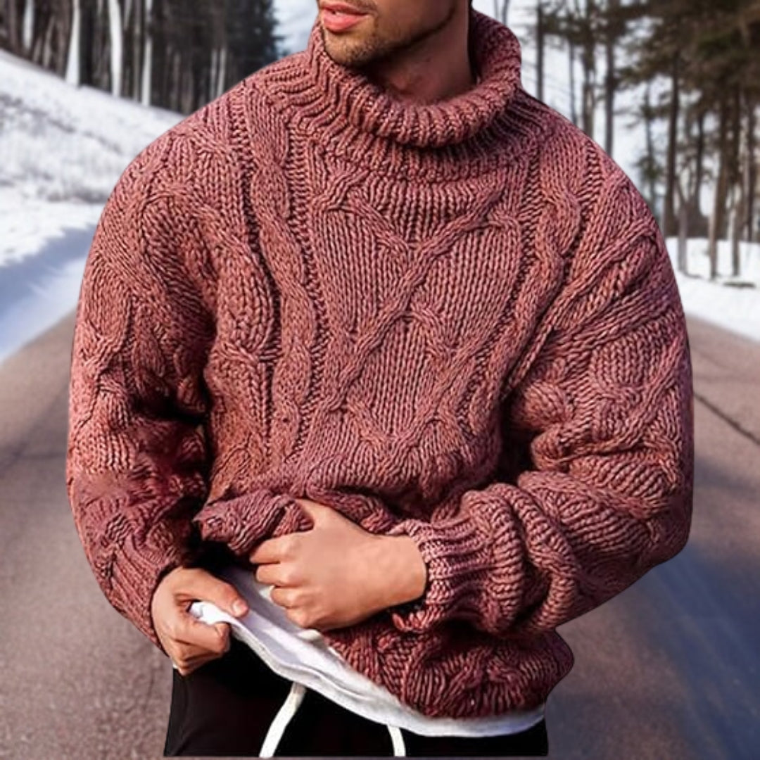 Kabelstrikket rullekravesweater til herrer