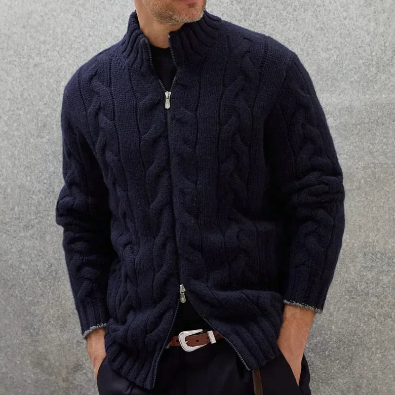 Kabelstrikket sweater med lynlås til mænd