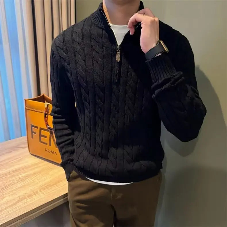 Kabelstrikket sweater med lynlås til mænd