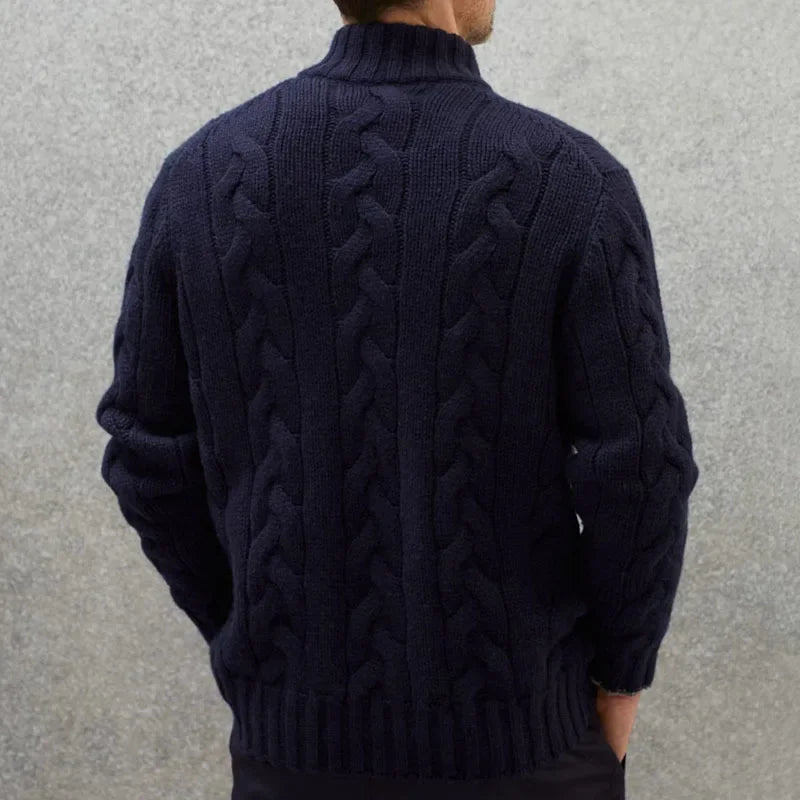 Kabelstrikket sweater med lynlås til mænd