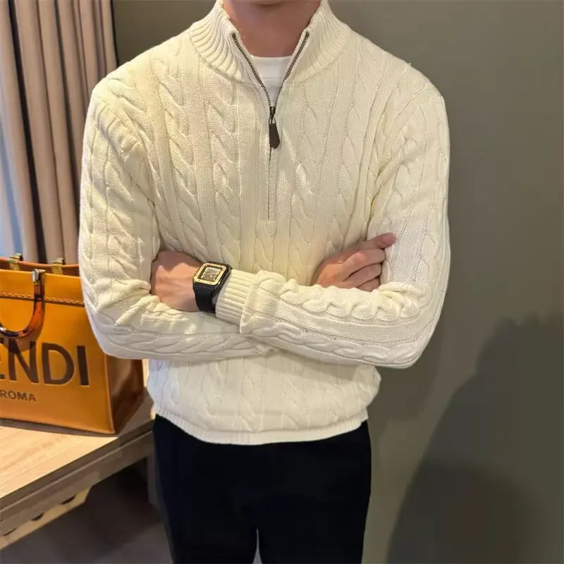 Kabelstrikket sweater med lynlås til mænd