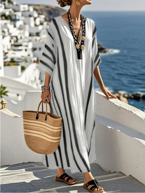 Kaftan-maxikjole med V-udskæring til damer