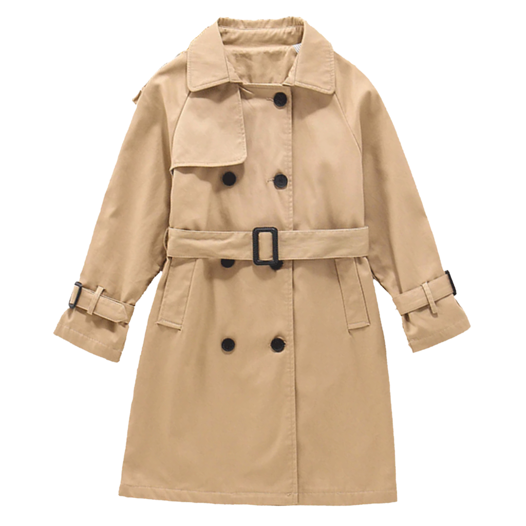 Klassisk brun langærmet trenchcoat til børn