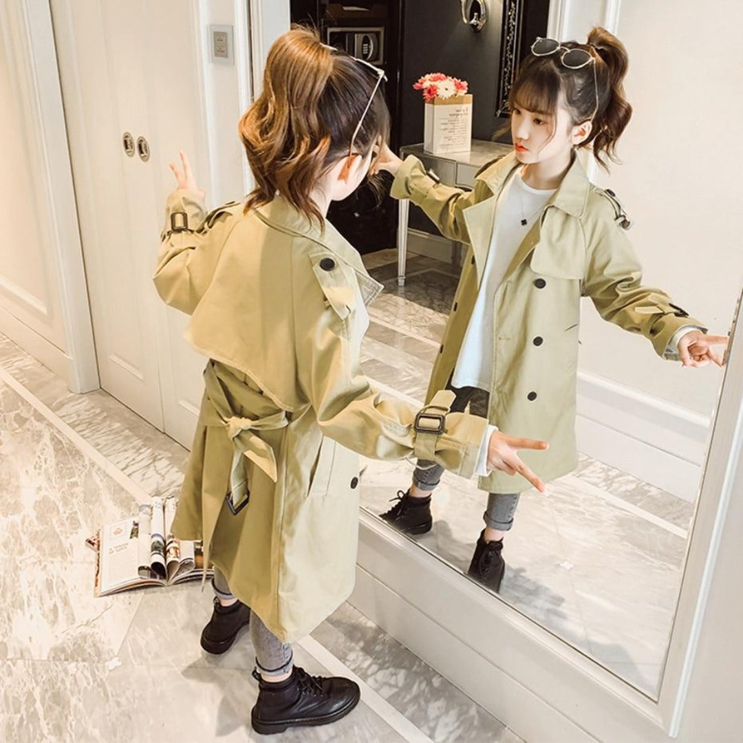 Klassisk brun langærmet trenchcoat til børn