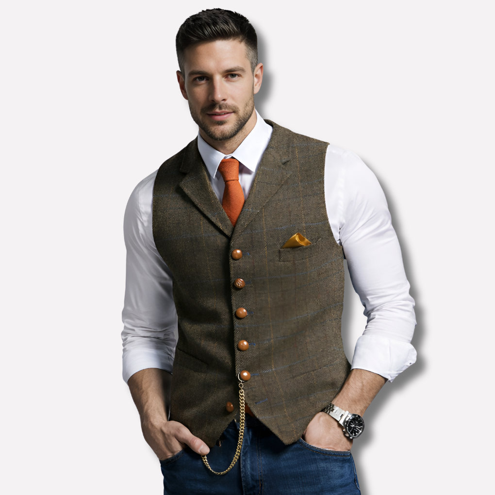 Klassisk formel vest med hakket revers og knaplukning