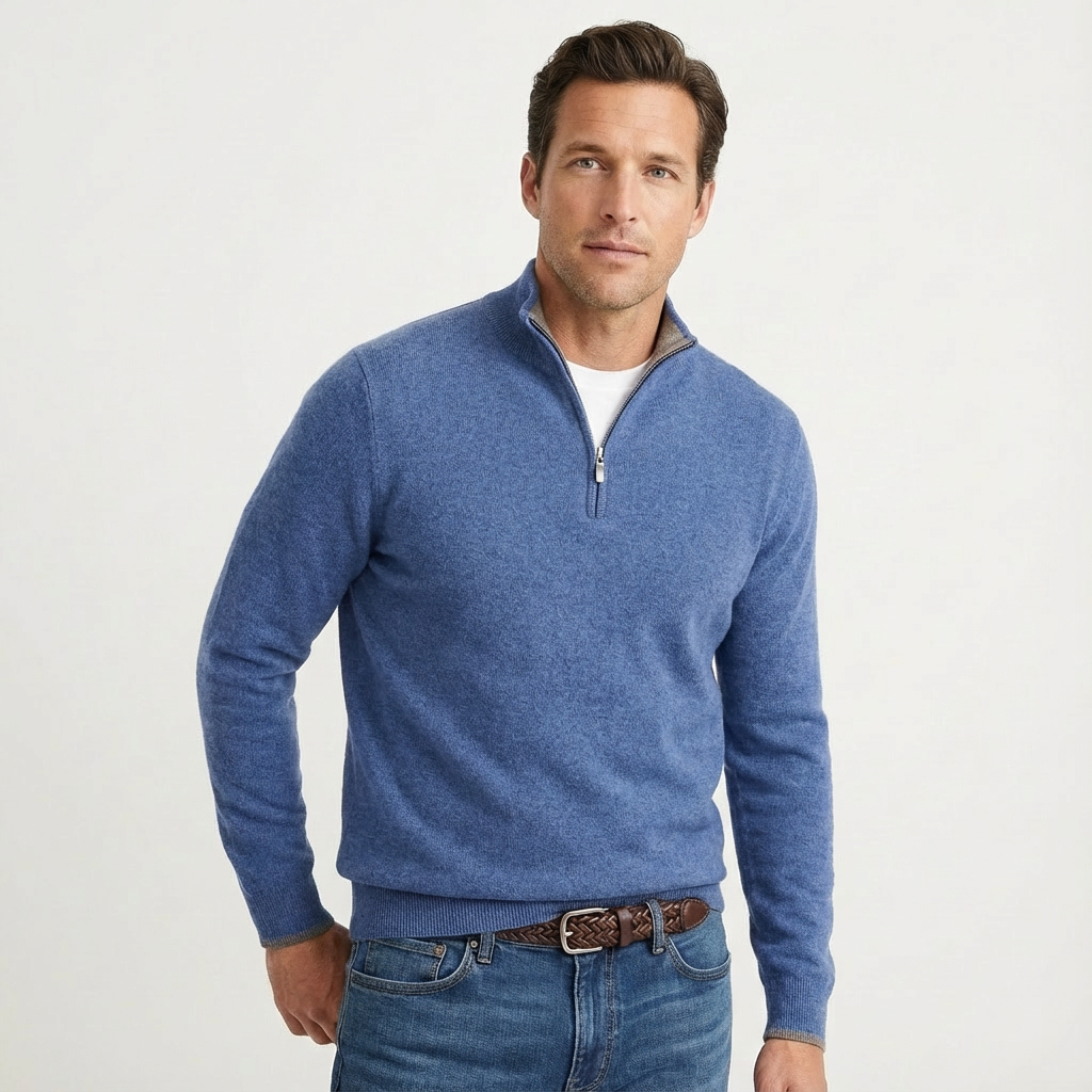 Klassisk herrestriktrøje med kort lynlås – Alsidig smart-casual pullover