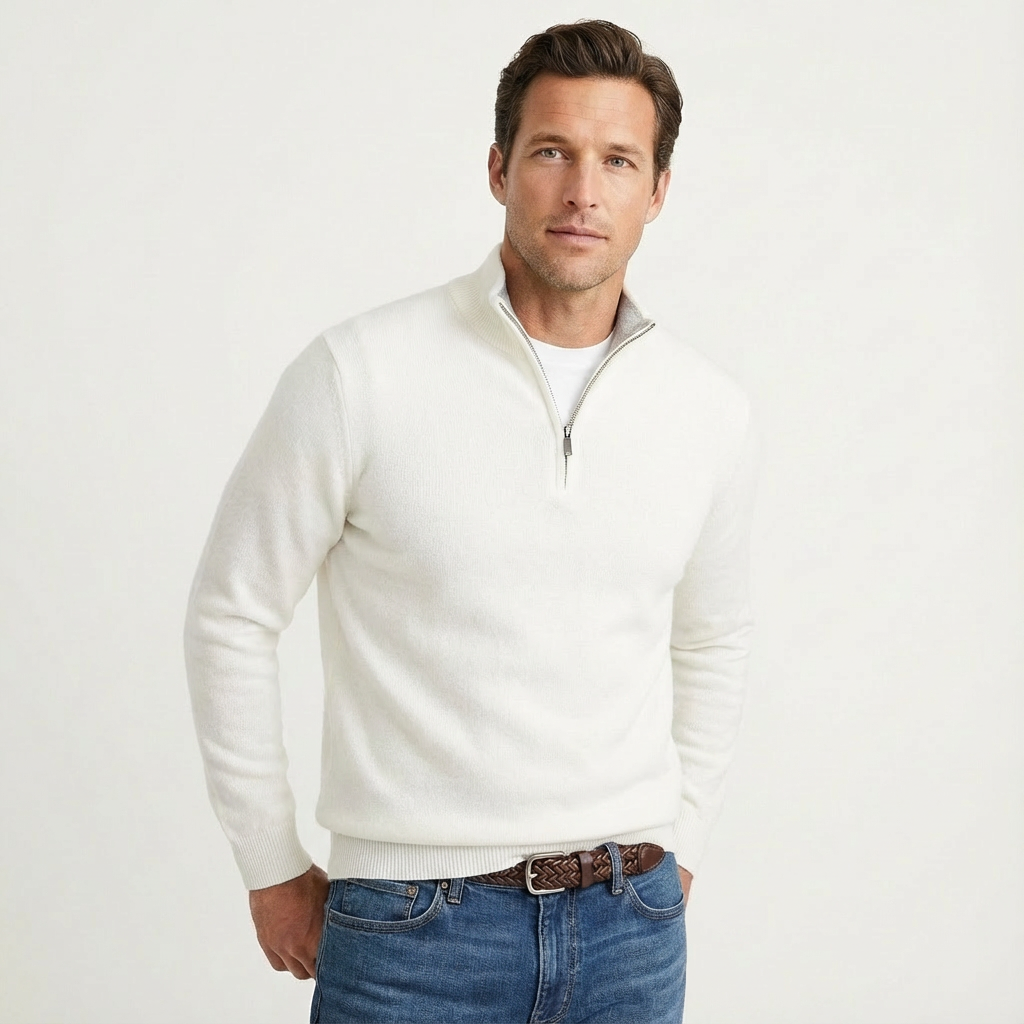 Klassisk herrestriktrøje med kort lynlås – Alsidig smart-casual pullover