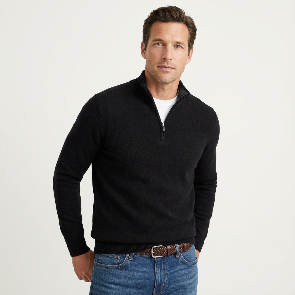 Klassisk herrestriktrøje med kort lynlås – Alsidig smart-casual pullover