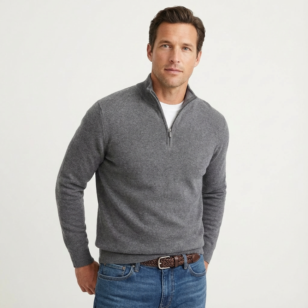 Klassisk herrestriktrøje med kort lynlås – Alsidig smart-casual pullover