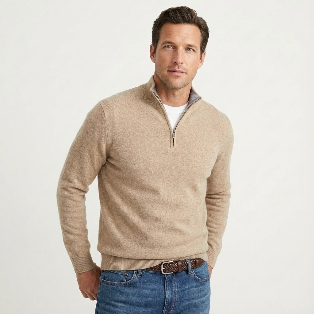 Klassisk herrestriktrøje med kort lynlås – Alsidig smart-casual pullover