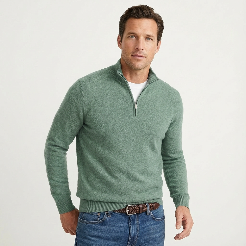 Klassisk herrestriktrøje med kort lynlås – Alsidig smart-casual pullover