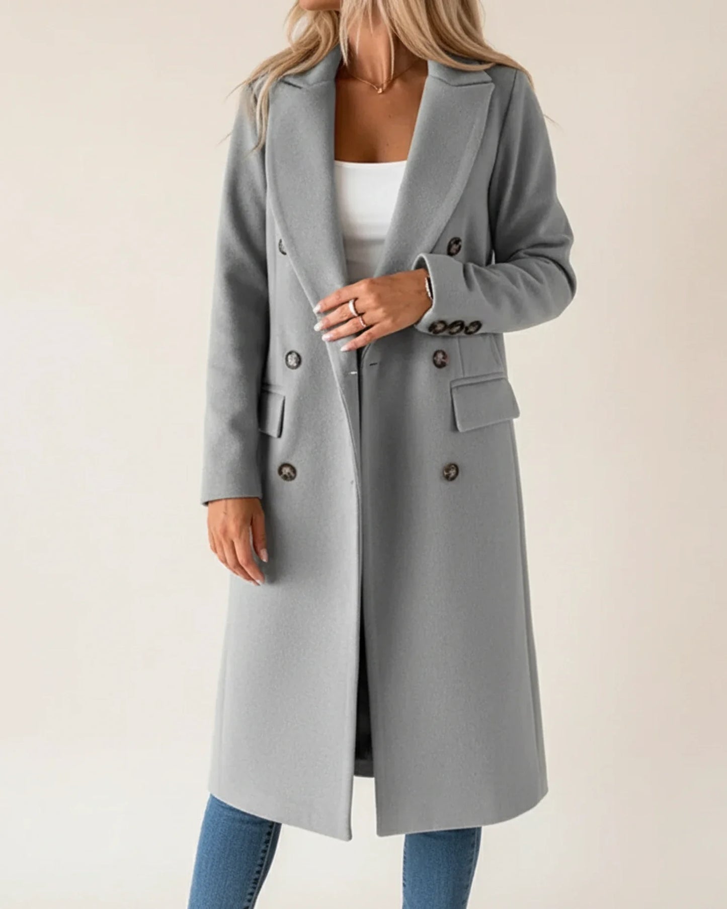 Klassisk lang trenchcoat til damer