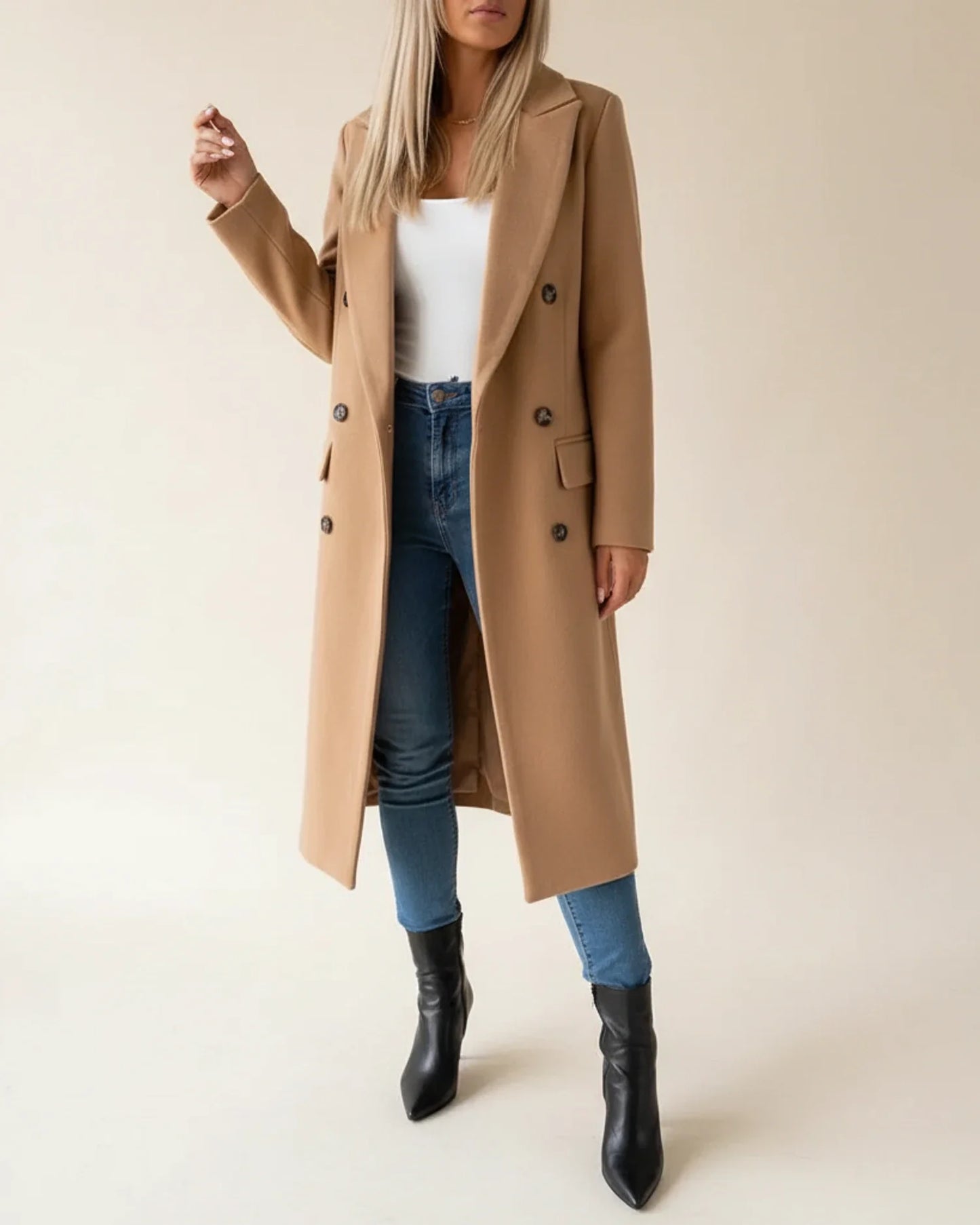 Klassisk lang trenchcoat til damer
