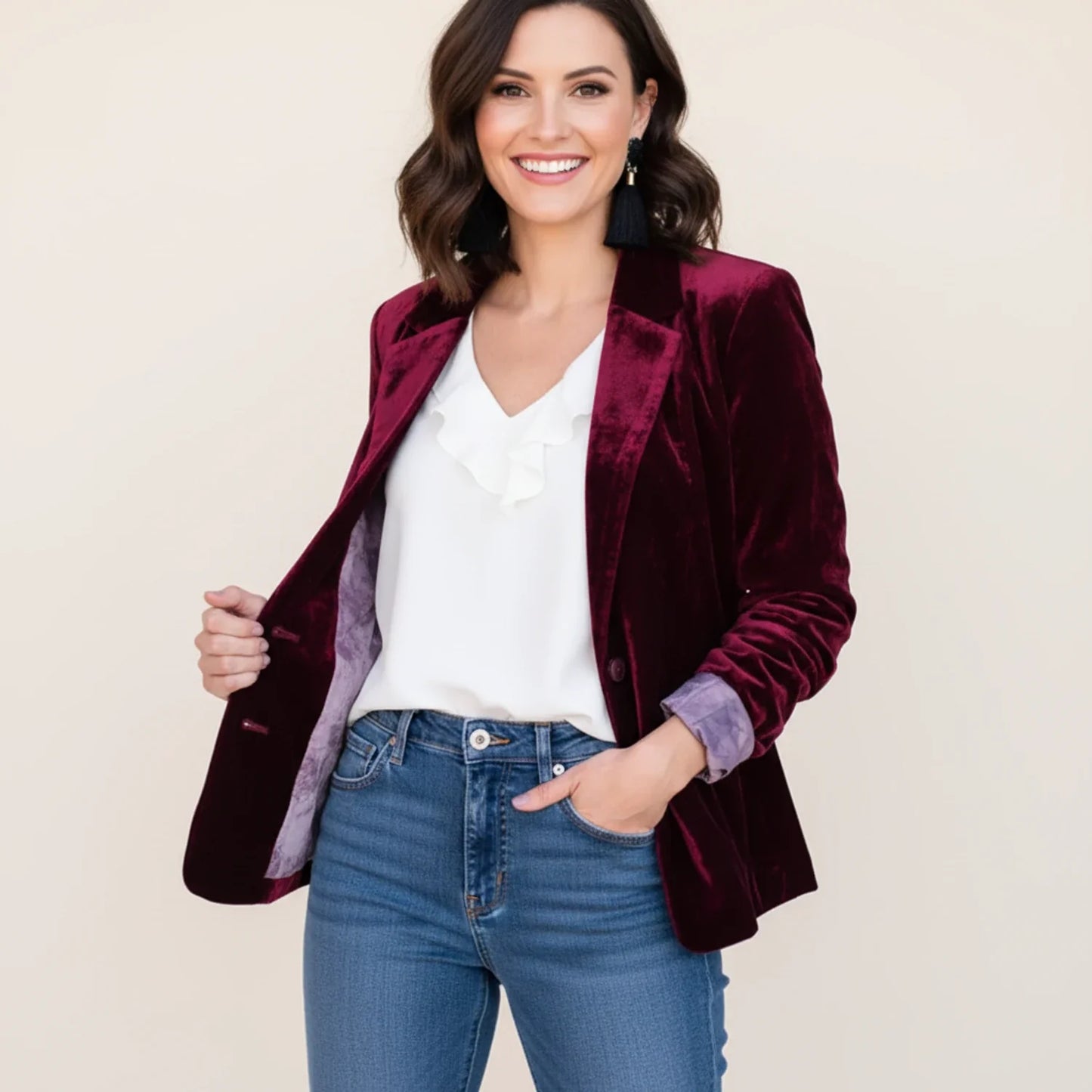 Klassisk velourblazer til damer