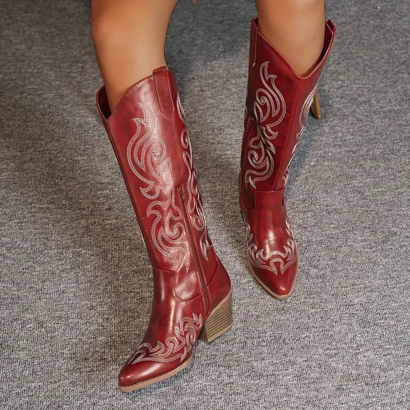 Knæhøje broderede cowboystøvler til damer