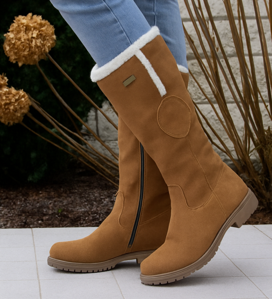 Knæhøje damestøvler med shearling-kant