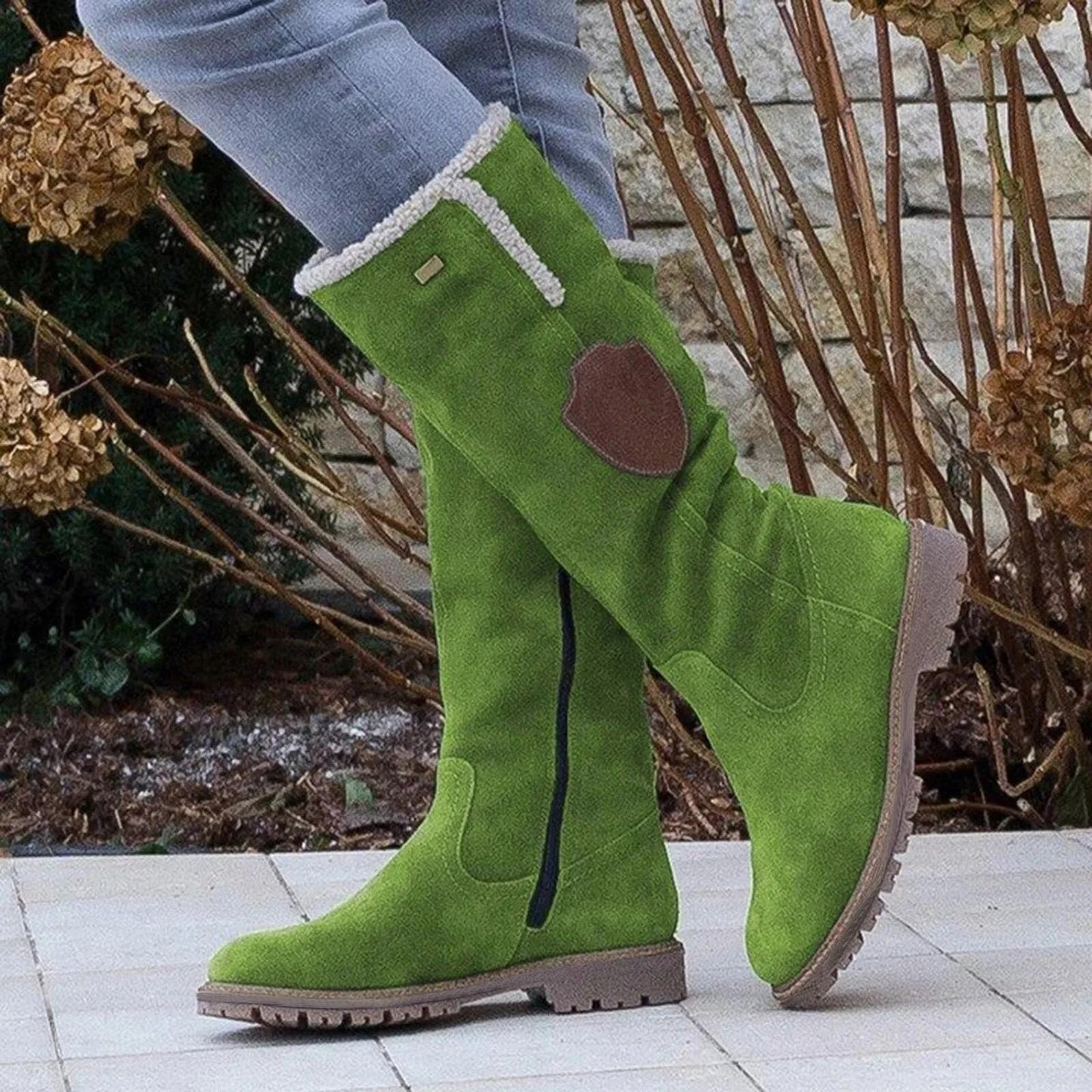 Knæhøje damestøvler med shearling-kant