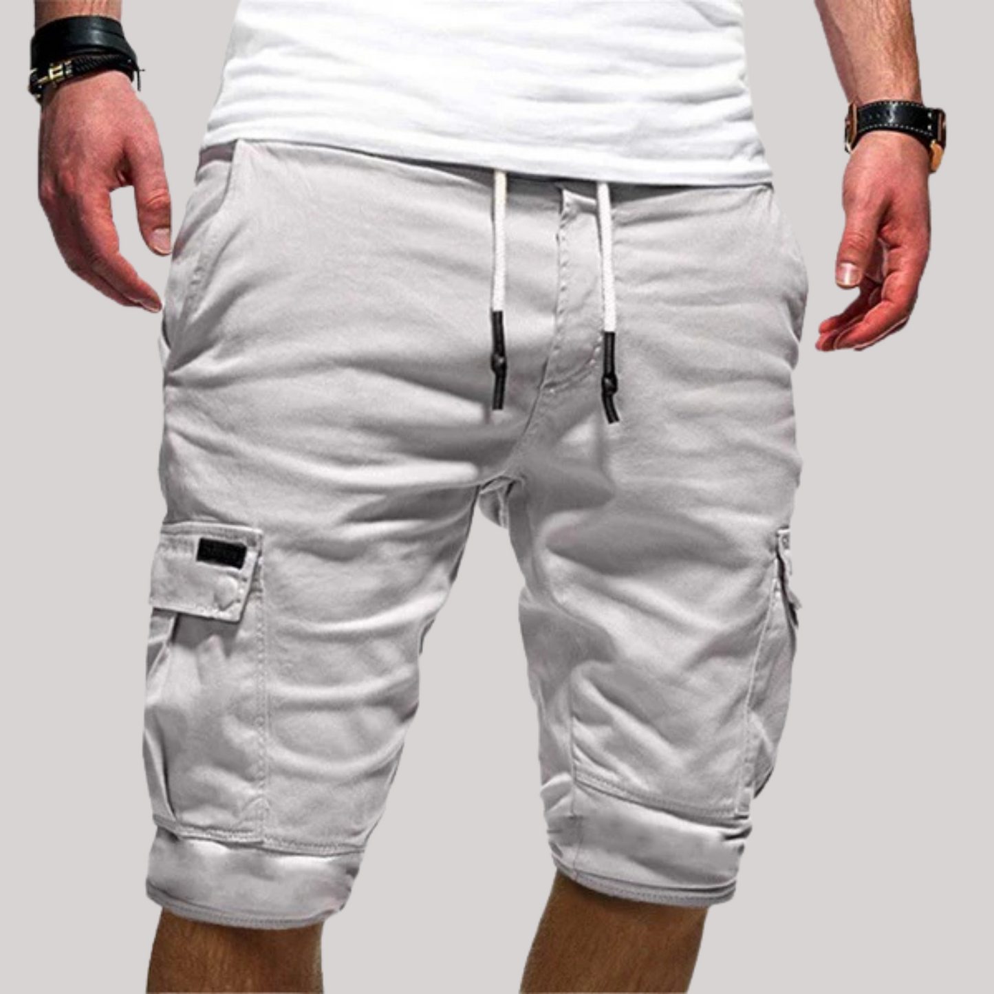 Knælange cargoshorts med snøre til mænd