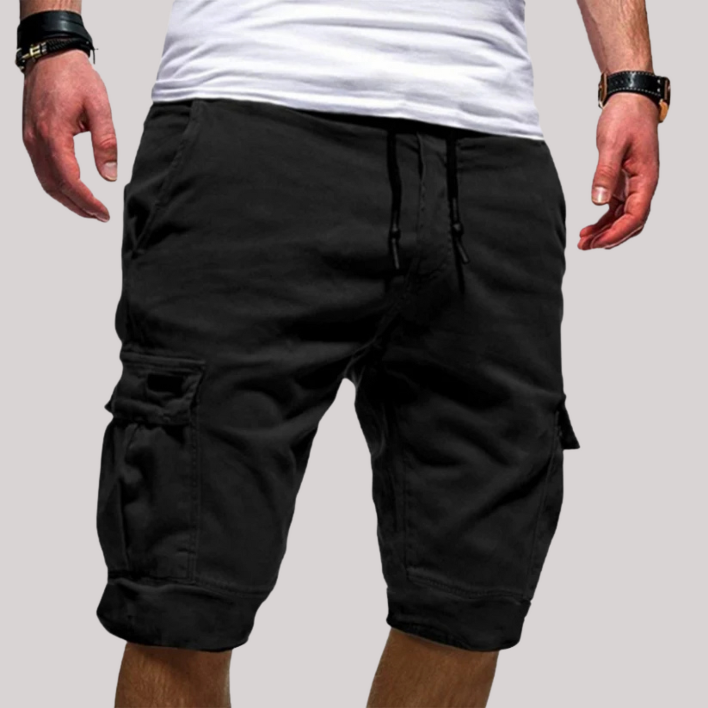 Knælange cargoshorts med snøre til mænd
