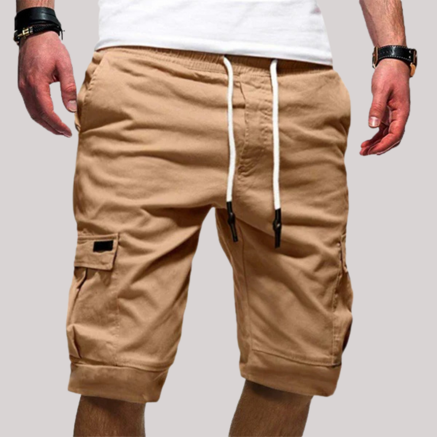 Knælange cargoshorts med snøre til mænd