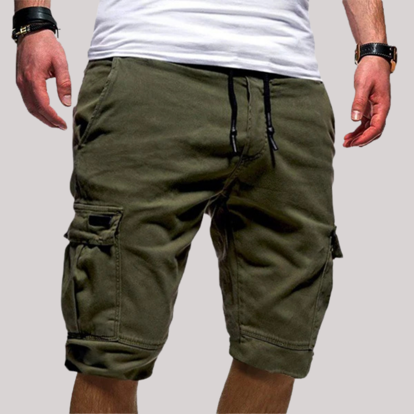 Knælange cargoshorts med snøre til mænd