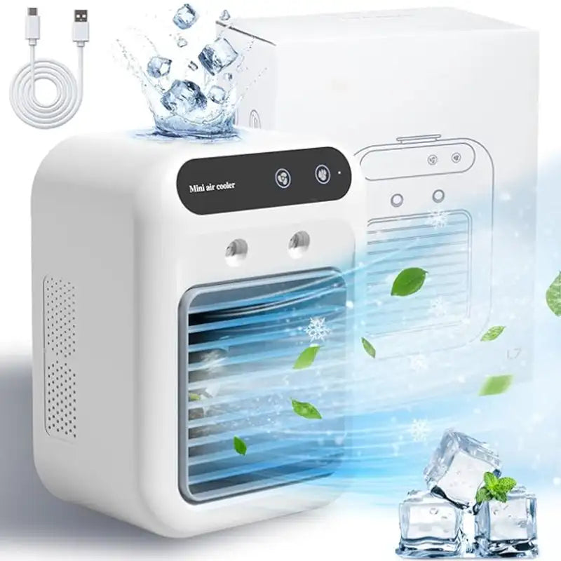 Kompakt bærbar aircondition-ventilator med USB-opladning