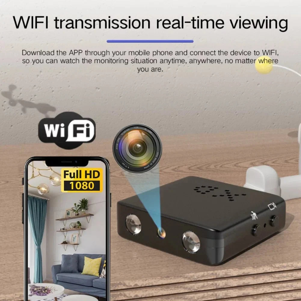 Kompakt mikro-HD WiFi-kamera med lyd og nattesyn