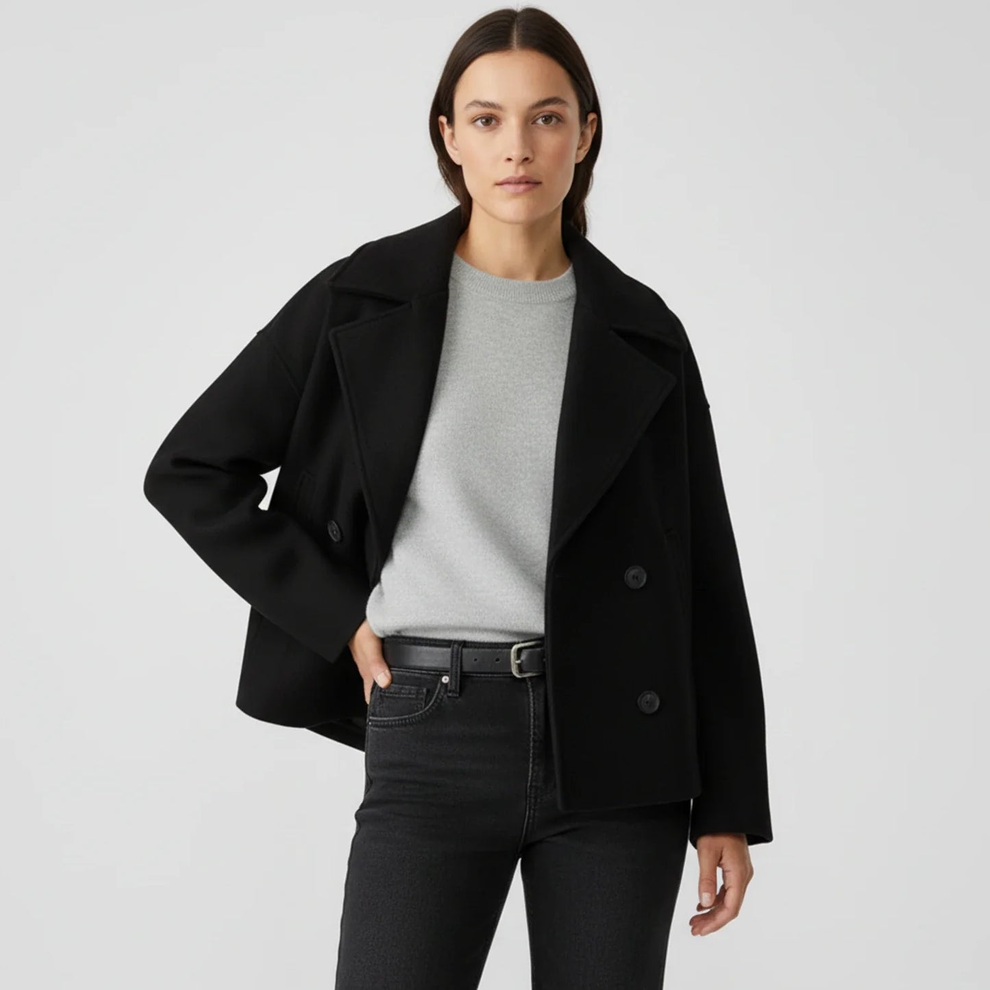 Kort peacoat i trench-stil til damer