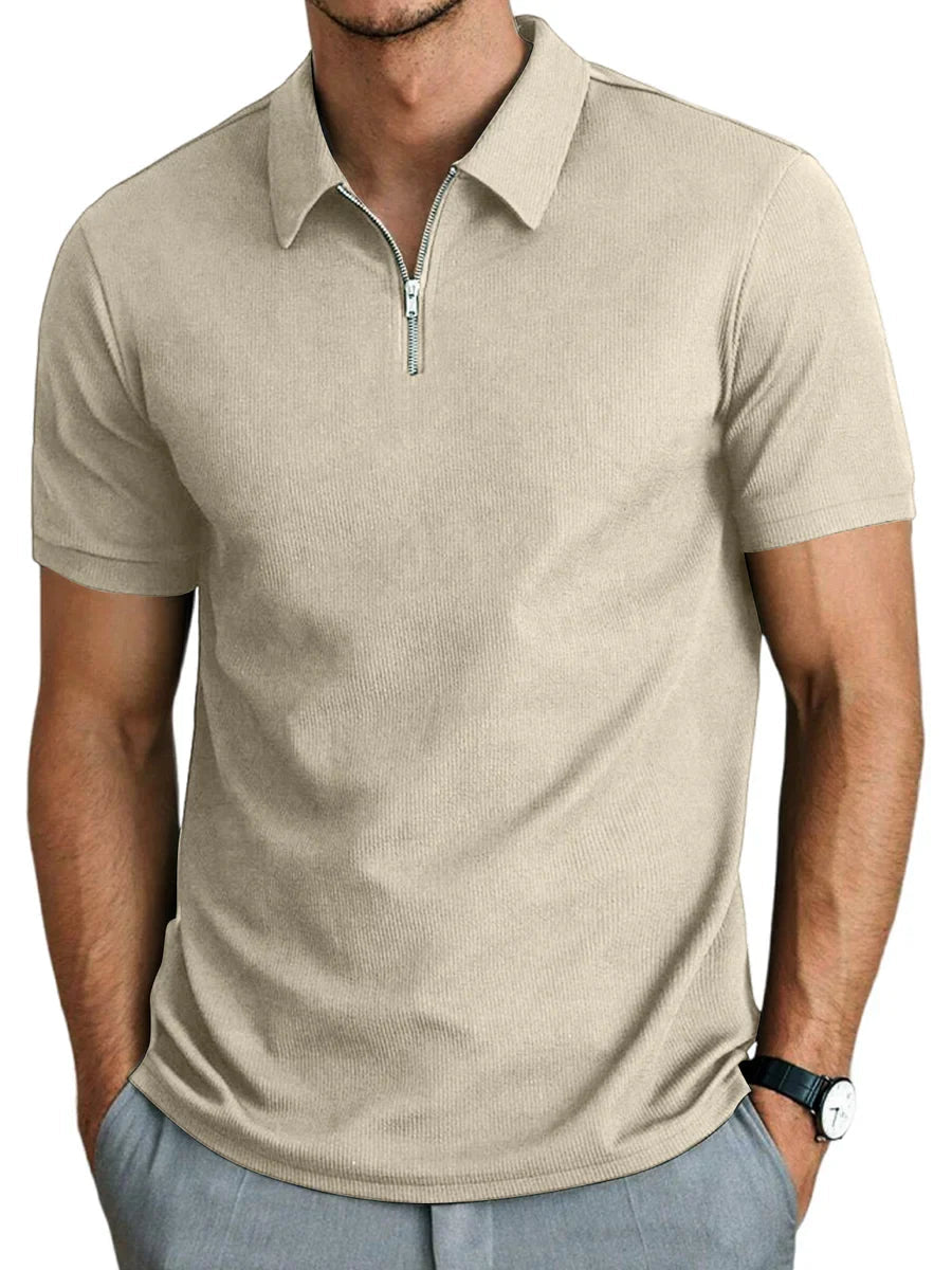 Kortærmet herrepoloshirt med lynlås